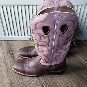 Twisted X Cowboy Pink Brown Leather Square Toe Boots Western Women's Size 9B